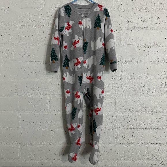Carters Boys Girls Unisex Pajamas 4T Gray Polar Bears Christmas Footie Fleece AP - Picture 1 of 5